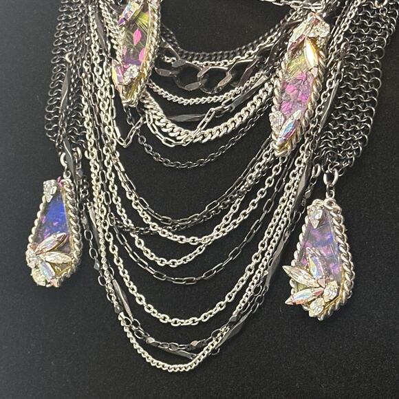 Erickson Beamon Statement Bib Necklace Gunmetal Multi Chain Crystal Waterfall - Picture 7 of 11